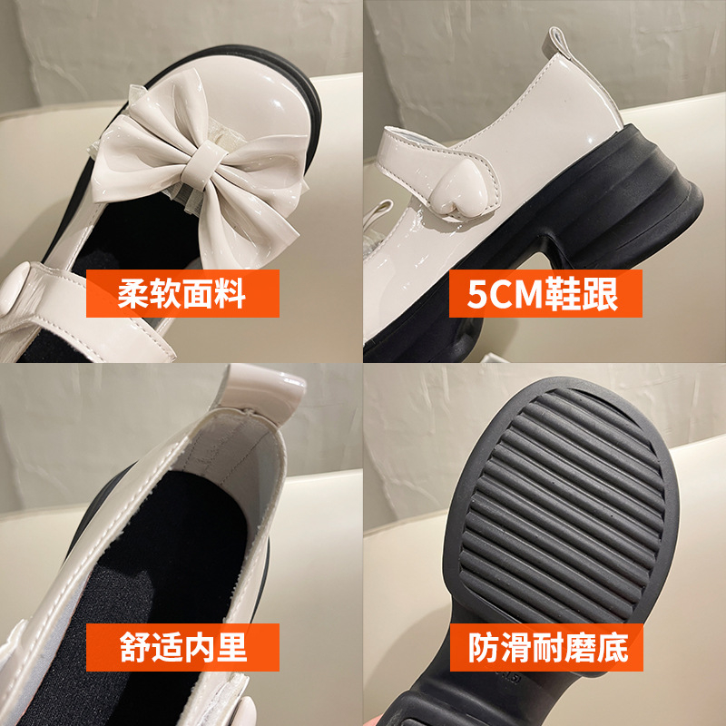 Giày nữ Lolita Giày búp bê giày mary jane Da Mềm Đính Nơ Phong Cách Lolita Cho Nữ Vòng đầu dày đế tăng chiều cao giày nữ