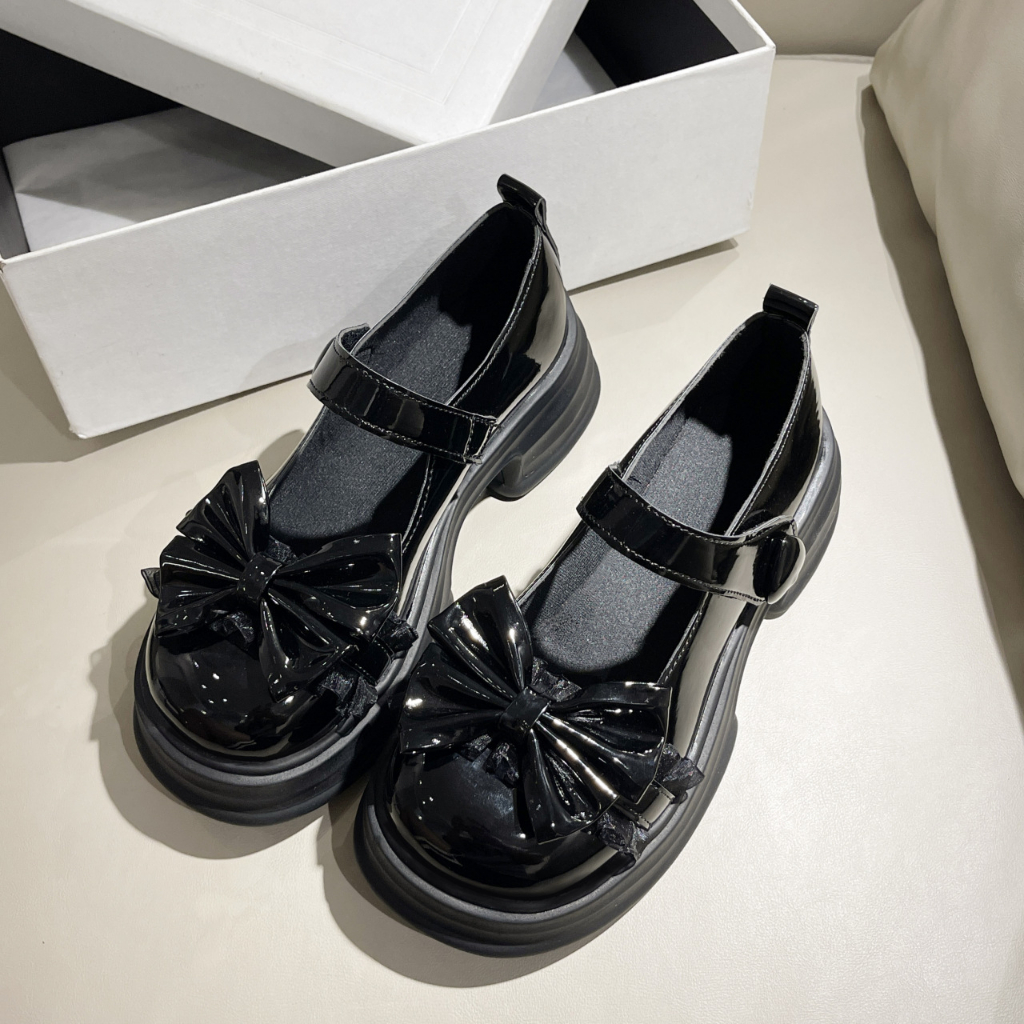 Giày nữ Lolita Giày búp bê giày mary jane Da Mềm Đính Nơ Phong Cách Lolita Cho Nữ Vòng đầu dày đế tăng chiều cao giày nữ