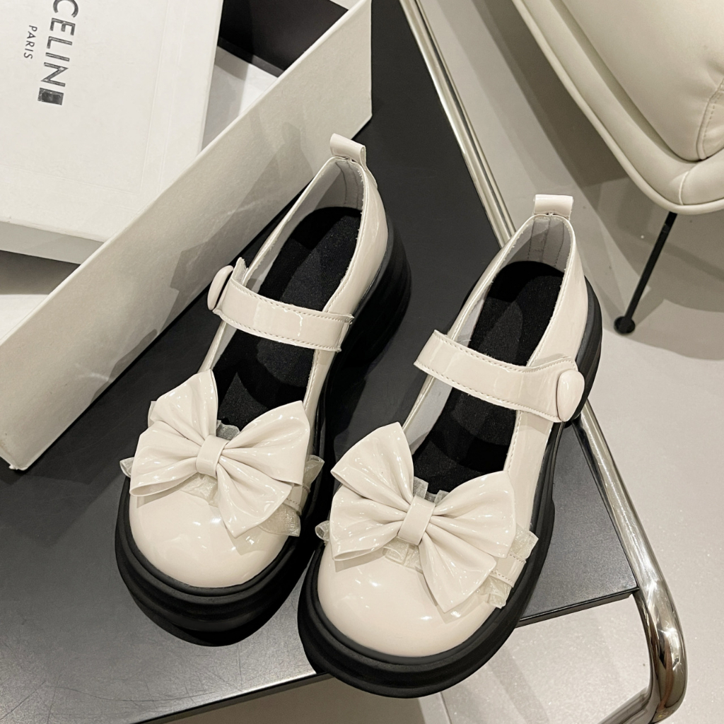Giày nữ Lolita Giày búp bê giày mary jane Da Mềm Đính Nơ Phong Cách Lolita Cho Nữ Vòng đầu dày đế tăng chiều cao giày nữ