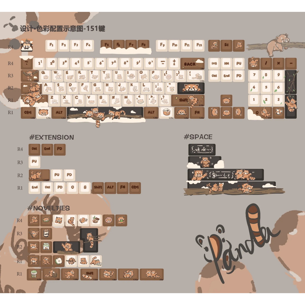 151 Phím Tiệc Gấu Nhỏ Keycaps Cherry/MDA PBT Keycaps Năm mặt nhiệt thăng hoa máy móc tùy chỉnh được cá nhân hóa keycap Phù hợp 61/68/75/84/87/96/98/104/108