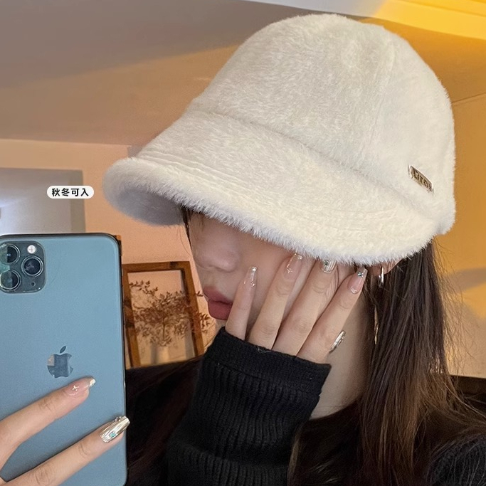 Zhao Nón bucket Rộng Vành Giả Lông Chồn Dày Dặn Ấm Áp Chống Lạnh Phong Cách Thu Đông Cho Nữ