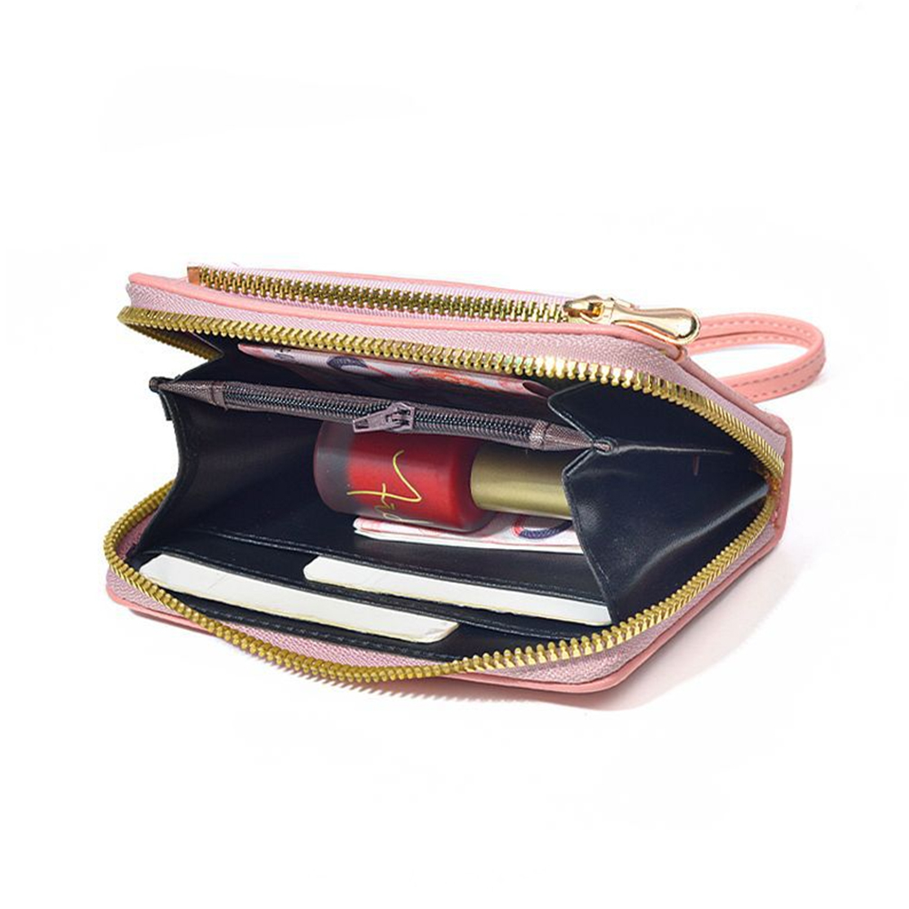 Yuki Ví Da pu 3 Lớp Có Khóa Kéo Và Dây Đeo Cổ Tay Dành Cho Nữ c98