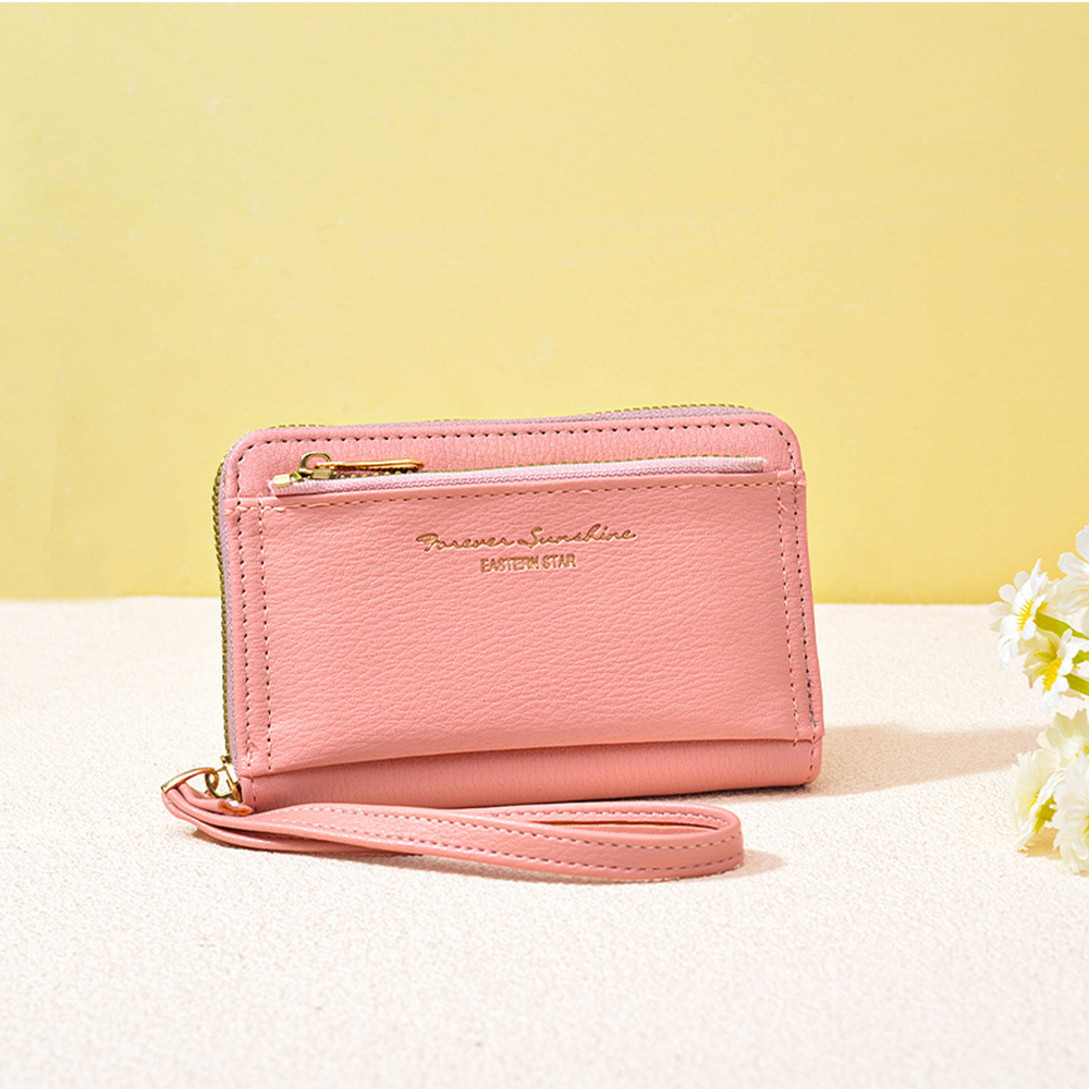 Yuki Ví Da pu 3 Lớp Có Khóa Kéo Và Dây Đeo Cổ Tay Dành Cho Nữ c98