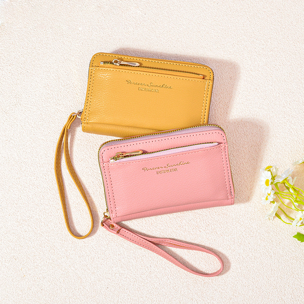 Yuki Ví Da pu 3 Lớp Có Khóa Kéo Và Dây Đeo Cổ Tay Dành Cho Nữ c98