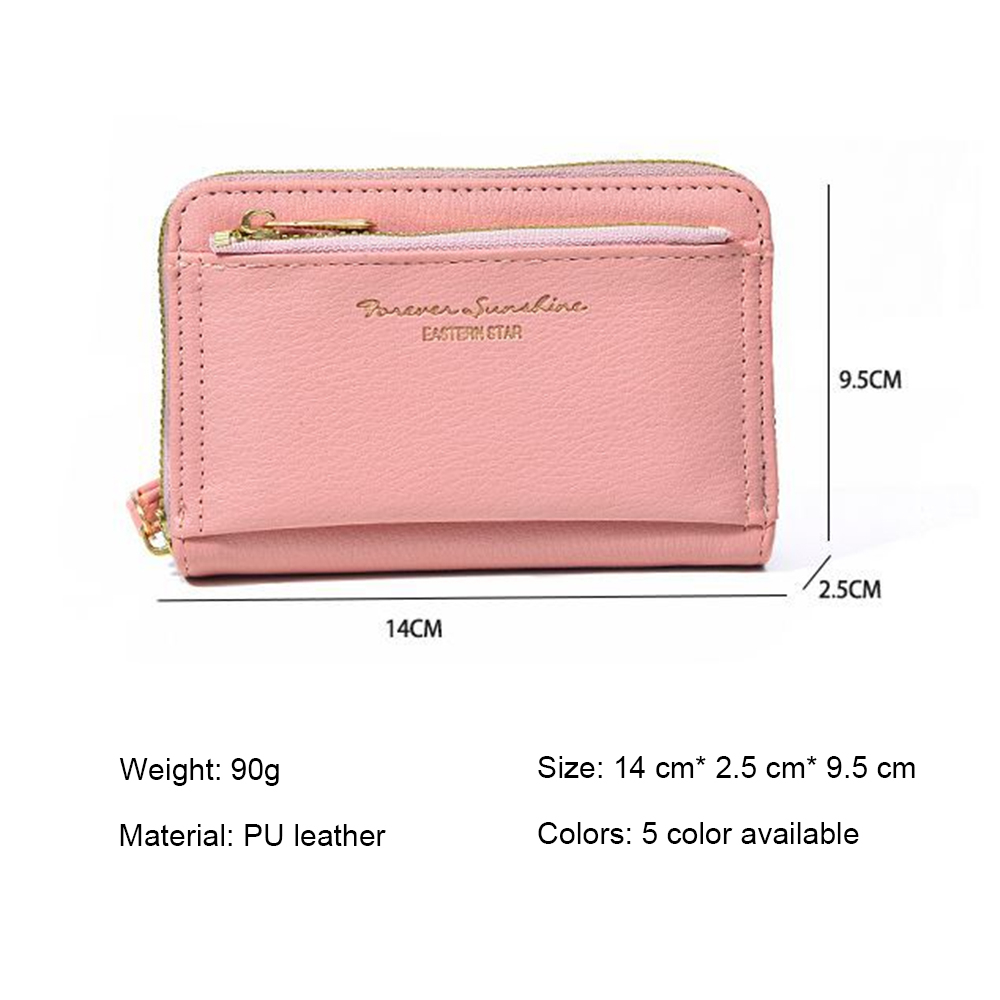 Yuki Ví Da pu 3 Lớp Có Khóa Kéo Và Dây Đeo Cổ Tay Dành Cho Nữ c98