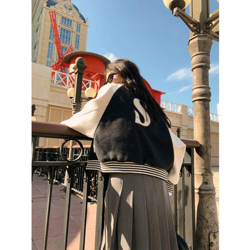 Áo Khoác Bóng Chày Nữ Dáng Rộng Có Thêu Chữ Thời Trang Cá Tính