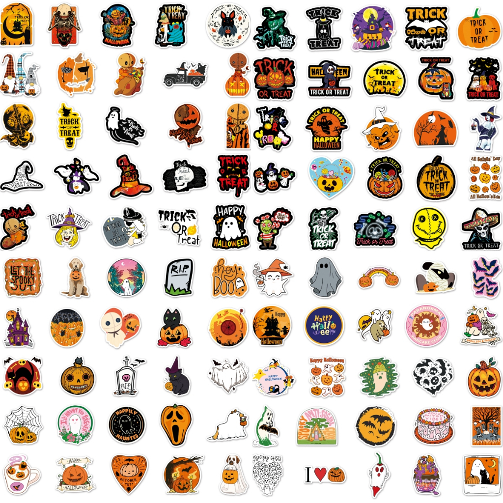 Bộ 200 / 100 Sticker Dán Xe Hơi Chống Nước Hình Bí Ngô halloween