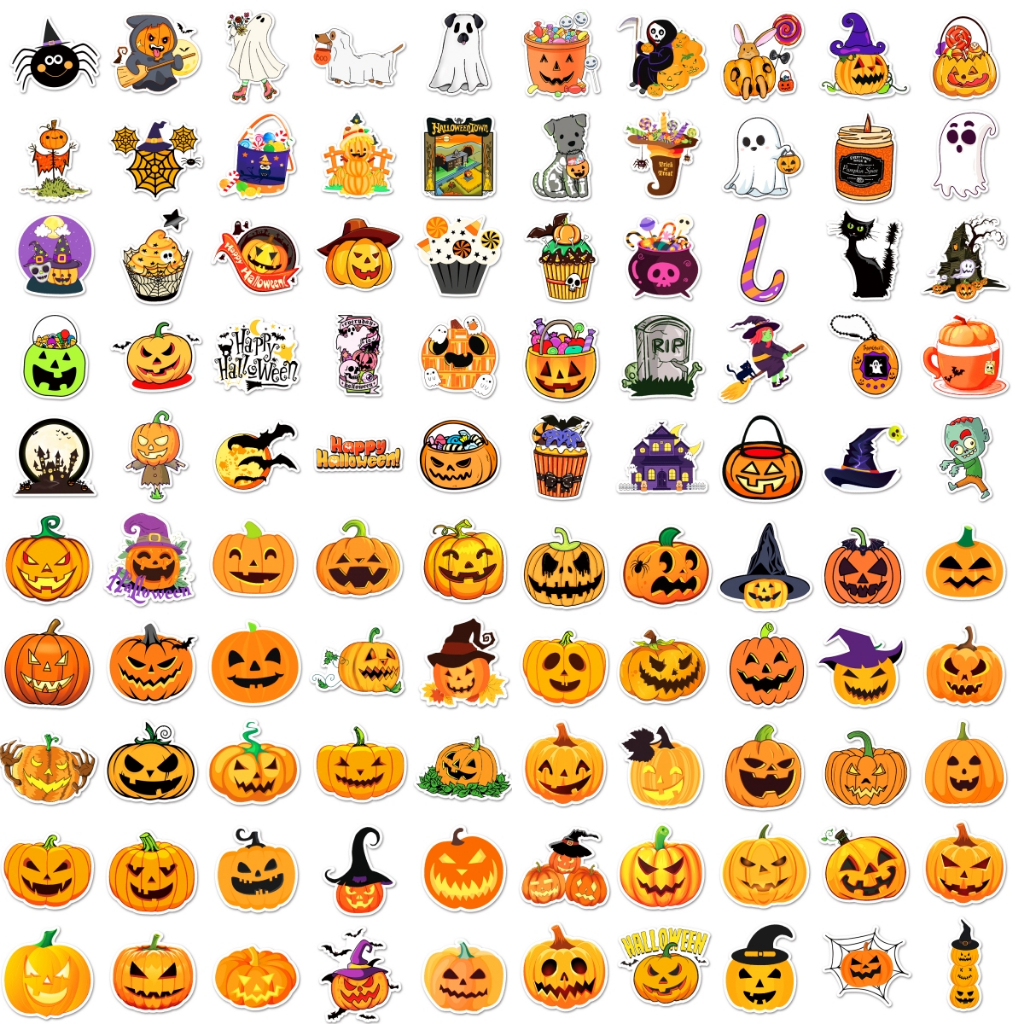 Bộ 200 / 100 Sticker Dán Xe Hơi Chống Nước Hình Bí Ngô halloween