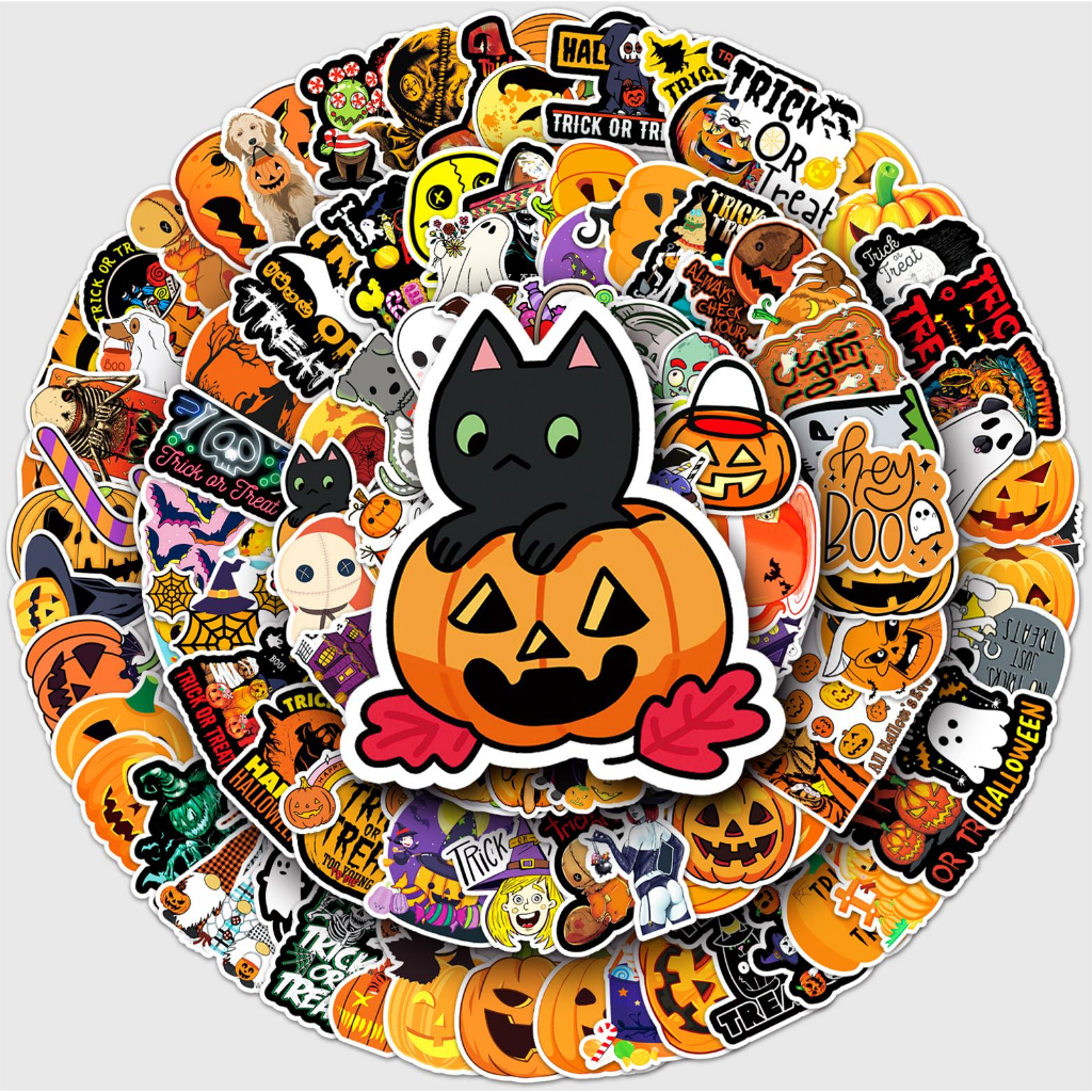 Bộ 200 / 100 Sticker Dán Xe Hơi Chống Nước Hình Bí Ngô halloween