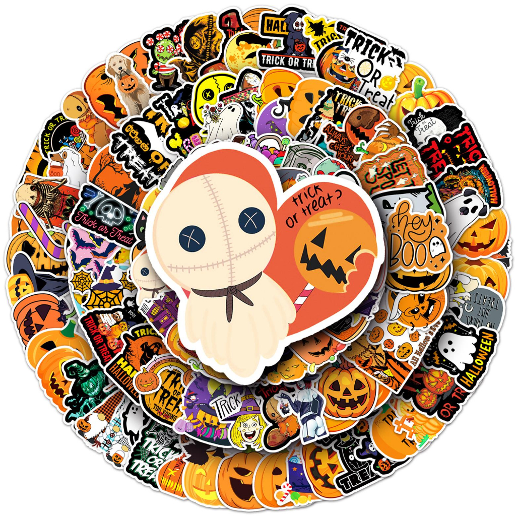 Bộ 200 / 100 Sticker Dán Xe Hơi Chống Nước Hình Bí Ngô halloween