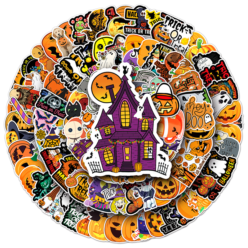 Bộ 200 / 100 Sticker Dán Xe Hơi Chống Nước Hình Bí Ngô halloween