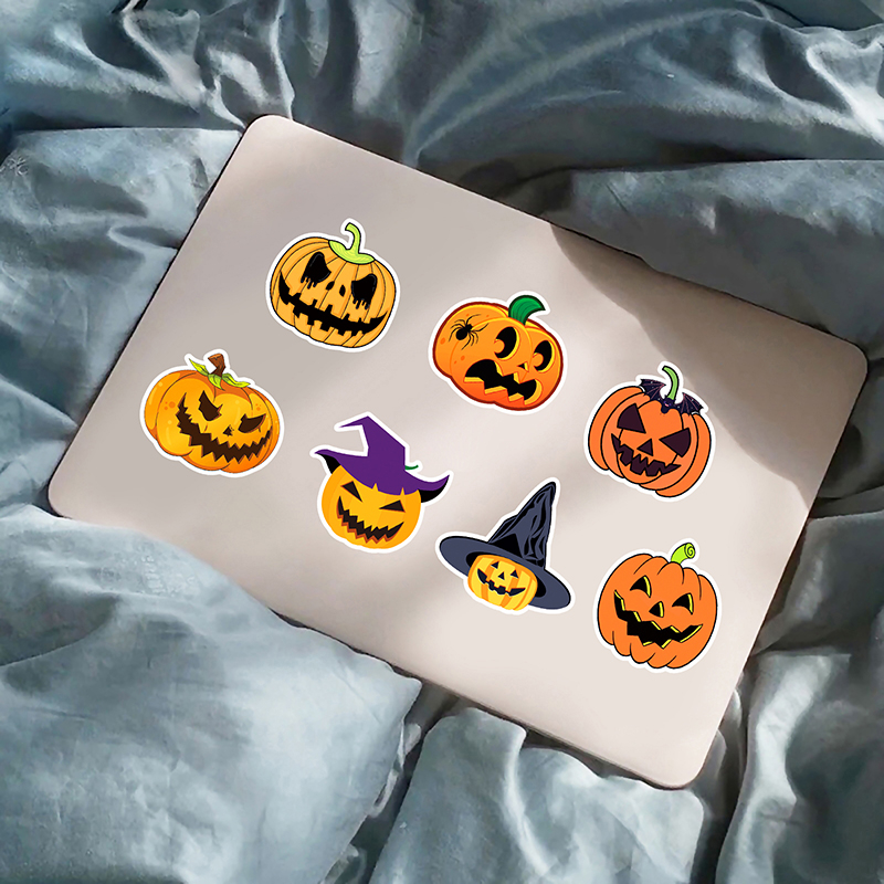 Bộ 200 / 100 Sticker Dán Xe Hơi Chống Nước Hình Bí Ngô halloween