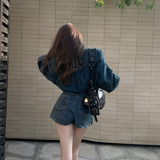 Set Áo Khoác denim + Chân Váy jeans Lưng Cao Thời Trang Hàn Cho Nữ