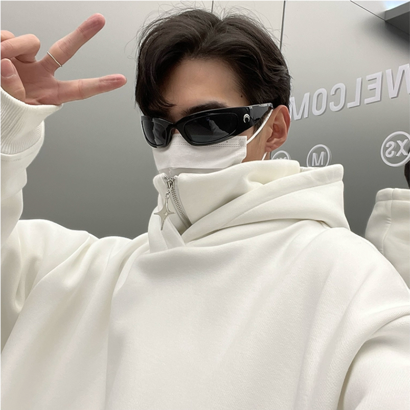 Áo Hoodie Cổ Cao Dáng Rộng Phối Khóa Kéo Thời Trang áo hoodie có dây kéo Retro Mỹ hoodie zip Nam Nữ