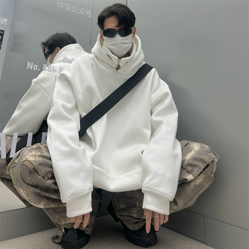 Áo Hoodie Cổ Cao Dáng Rộng Phối Khóa Kéo Thời Trang áo hoodie có dây kéo Retro Mỹ hoodie zip Nam Nữ