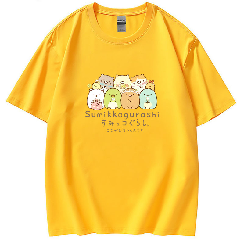 Áo Thun cotton Tay Ngắn Cổ Tròn In Họa Tiết Hoạt Hình sumikko gurashi Thời Trang Unisex