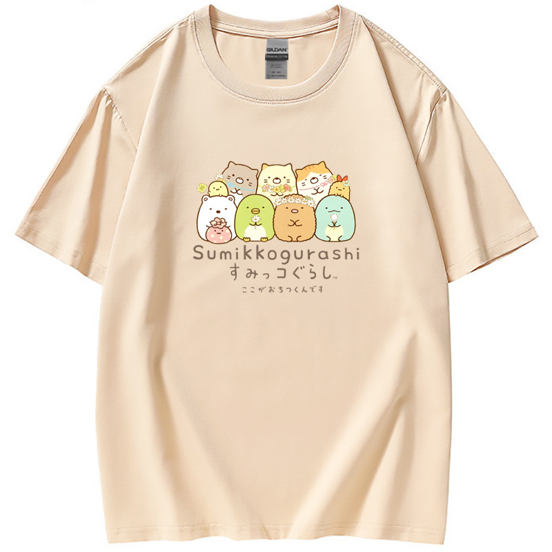Áo Thun cotton Tay Ngắn Cổ Tròn In Họa Tiết Hoạt Hình sumikko gurashi Thời Trang Unisex