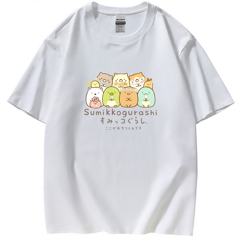 Áo Thun cotton Tay Ngắn Cổ Tròn In Họa Tiết Hoạt Hình sumikko gurashi Thời Trang Unisex