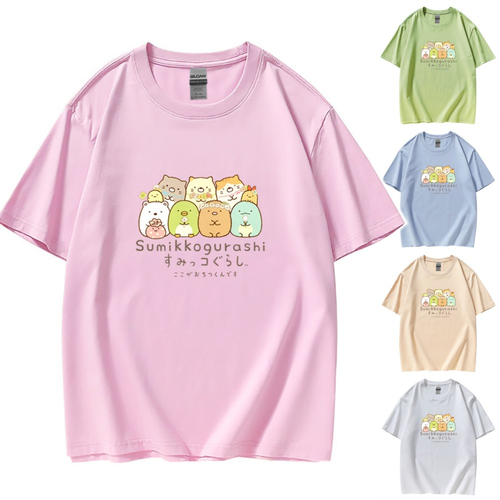 Áo Thun cotton Tay Ngắn Cổ Tròn In Họa Tiết Hoạt Hình sumikko gurashi Thời Trang Unisex