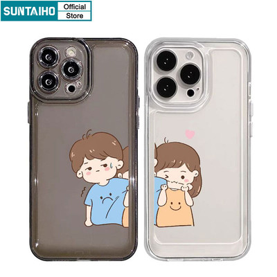 Suntaiho Ốp lưng iphone đen trong suốt Ốp Điện Thoại Mềm Chống Sốc In Hình Bé Trai / Bé Gái Cho iphone 11 pro max 12 13 14 15 pro max xr x xs max ip 7 8 plus