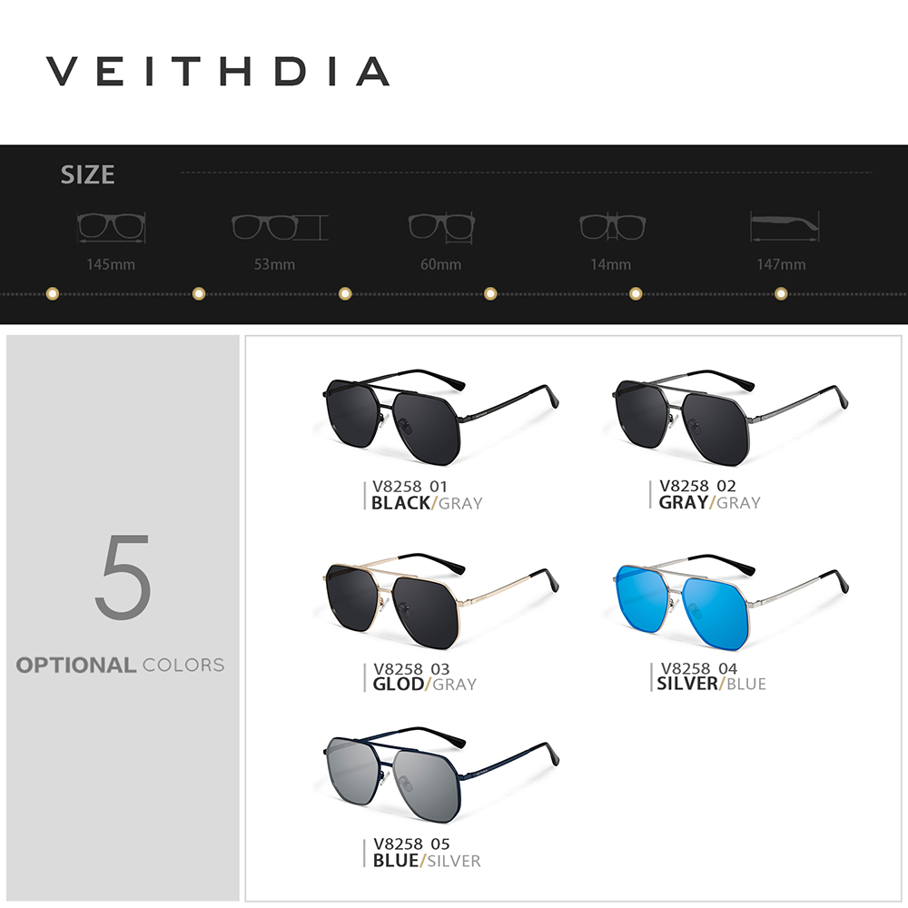 Veithdia Kính Mát Nam Gọng Inox Chống Tia uv400 v8258