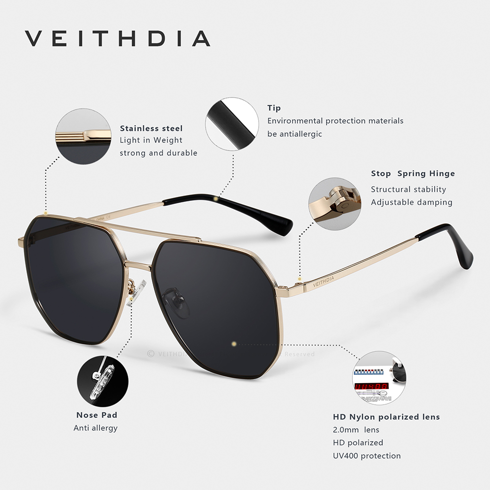 Veithdia Kính Mát Nam Gọng Inox Chống Tia uv400 v8258