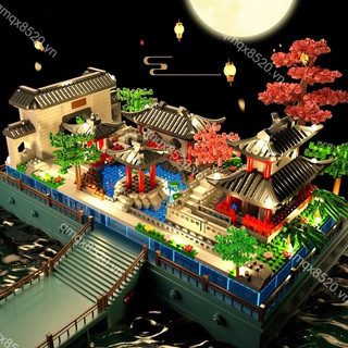 Mô hình đồ chơi lắp ráp xếp hình 3D Mô hình kiến trúc Mô hình kiến trúc vườn tô châu Vườn ngự uyển lo.go vườn Mô hình đồ chơi lắp ráp --Tặng búa+đèn