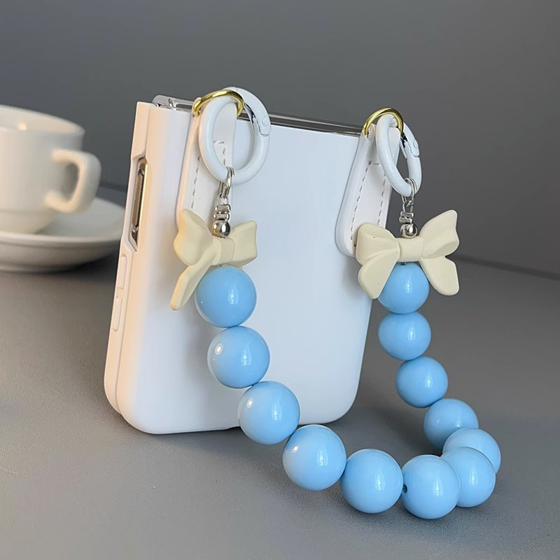 Ốp điện thoại Samsung Galaxy Z Flip 5 màu trắng dễ thương Với dây buộc hạt màu xanh zflip5 z Flip5