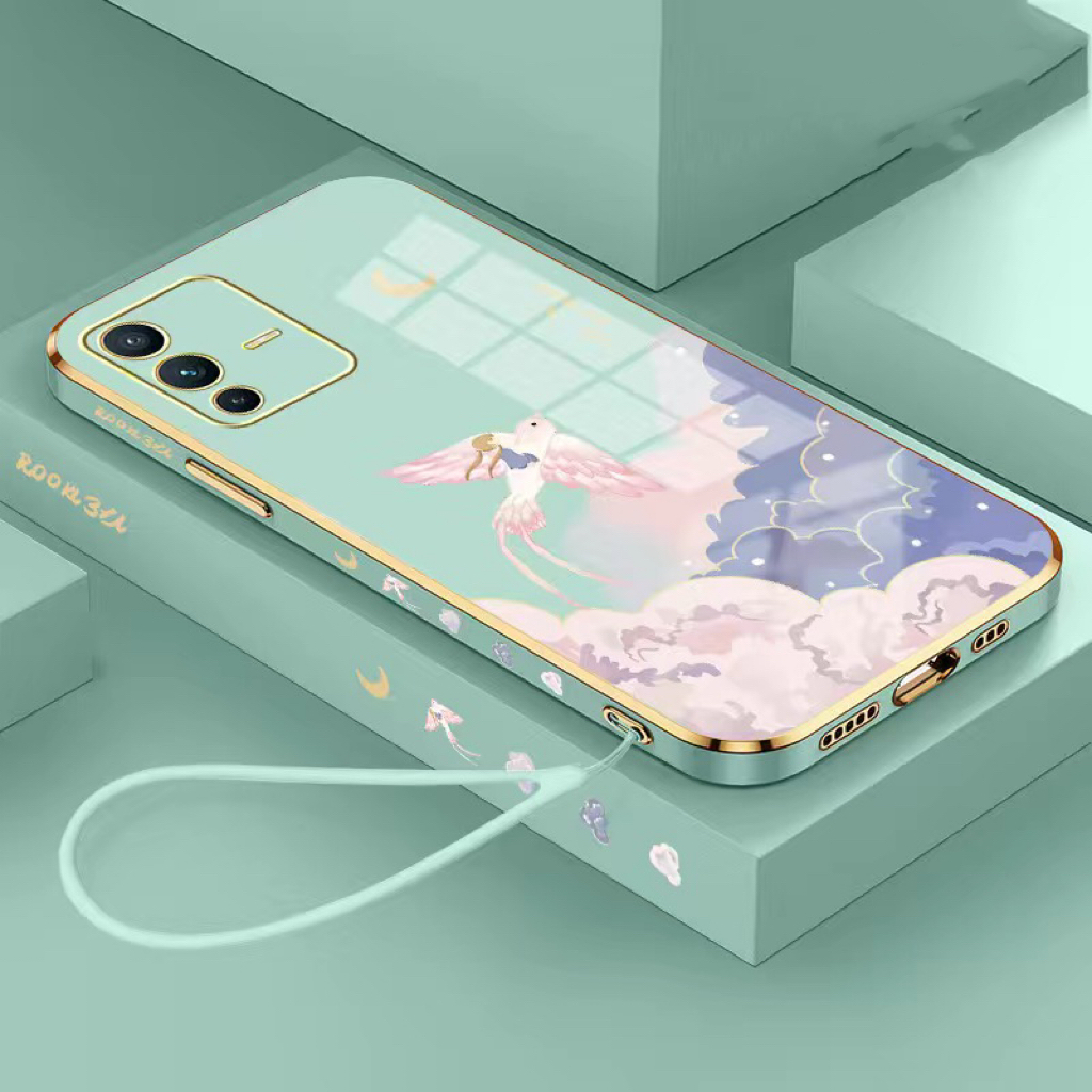 Ốp lưng Oppo Reno 7Z Reno 8 4G Reno 6 4G Reno 8T 5G Reno 8T 4G Reno 7 4G Reno 8 Pro 5G Mạ vàng cạnh sáng tạo chống rơi đám mây chim trường hợp điện thoại