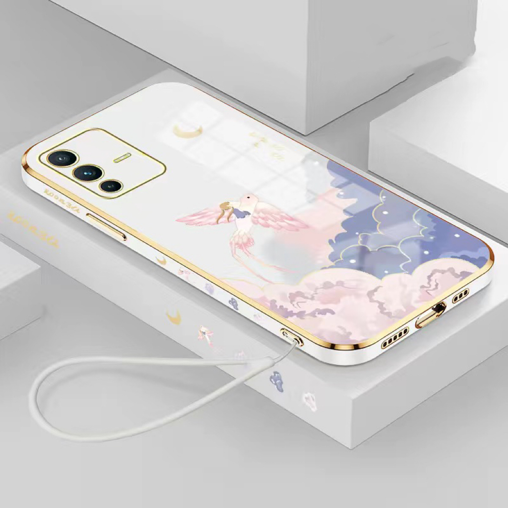 Ốp lưng Oppo Reno 7Z Reno 8 4G Reno 6 4G Reno 8T 5G Reno 8T 4G Reno 7 4G Reno 8 Pro 5G Mạ vàng cạnh sáng tạo chống rơi đám mây chim trường hợp điện thoại