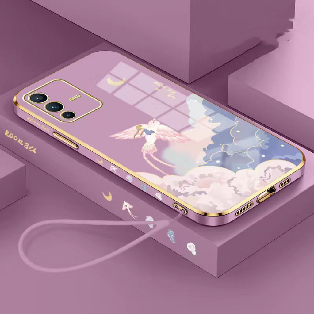Ốp lưng Oppo Reno 7Z Reno 8 4G Reno 6 4G Reno 8T 5G Reno 8T 4G Reno 7 4G Reno 8 Pro 5G Mạ vàng cạnh sáng tạo chống rơi đám mây chim trường hợp điện thoại
