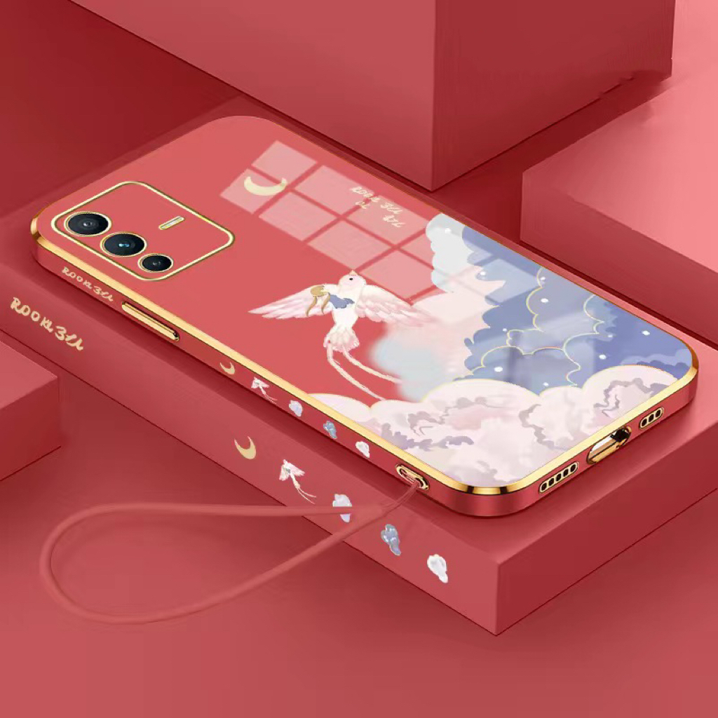 Ốp lưng Oppo Reno 7Z Reno 8 4G Reno 6 4G Reno 8T 5G Reno 8T 4G Reno 7 4G Reno 8 Pro 5G Mạ vàng cạnh sáng tạo chống rơi đám mây chim trường hợp điện thoại