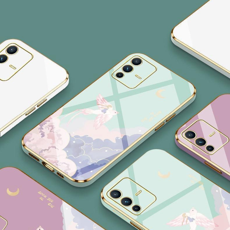 Ốp lưng Oppo Reno 7Z Reno 8 4G Reno 6 4G Reno 8T 5G Reno 8T 4G Reno 7 4G Reno 8 Pro 5G Mạ vàng cạnh sáng tạo chống rơi đám mây chim trường hợp điện thoại