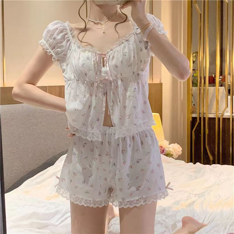Bộ Đồ Ngủ Phối Ren Mỏng Phong Cách Công Chúa Nhật Bản Thời Trang Mùa Hè Hàng Mới Dành Cho Bạn Nữ