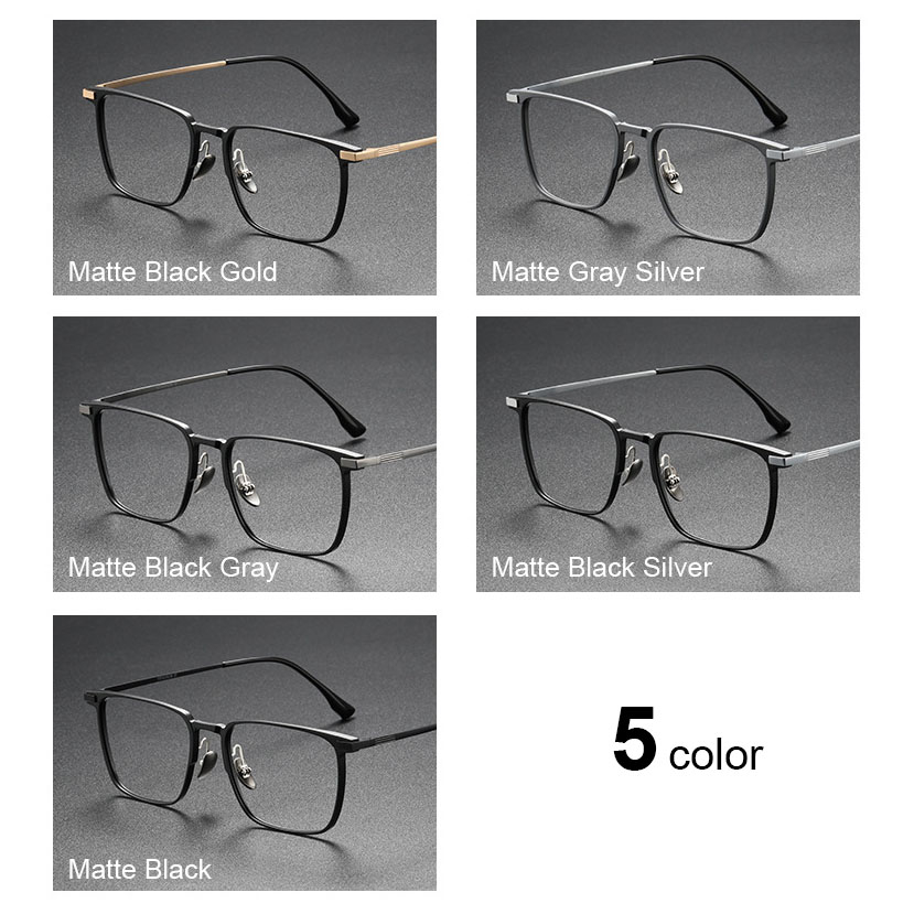 Fasihon Mắt Kính Gọng Vuông Bằng Nhôm magnesium Màu Đen Nhám Phong Cách vintage Dành Cho Nam Nữ