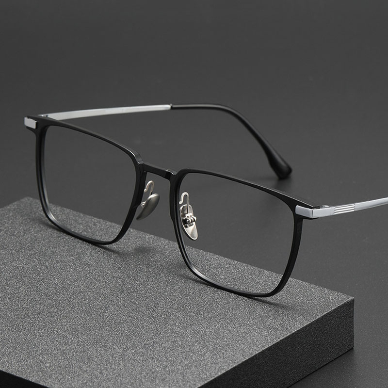 Fasihon Mắt Kính Gọng Vuông Bằng Nhôm magnesium Màu Đen Nhám Phong Cách vintage Dành Cho Nam Nữ