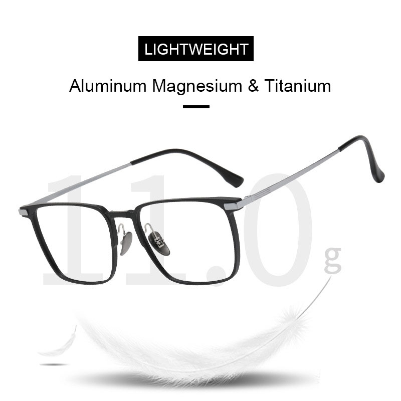 Fasihon Mắt Kính Gọng Vuông Bằng Nhôm magnesium Màu Đen Nhám Phong Cách vintage Dành Cho Nam Nữ
