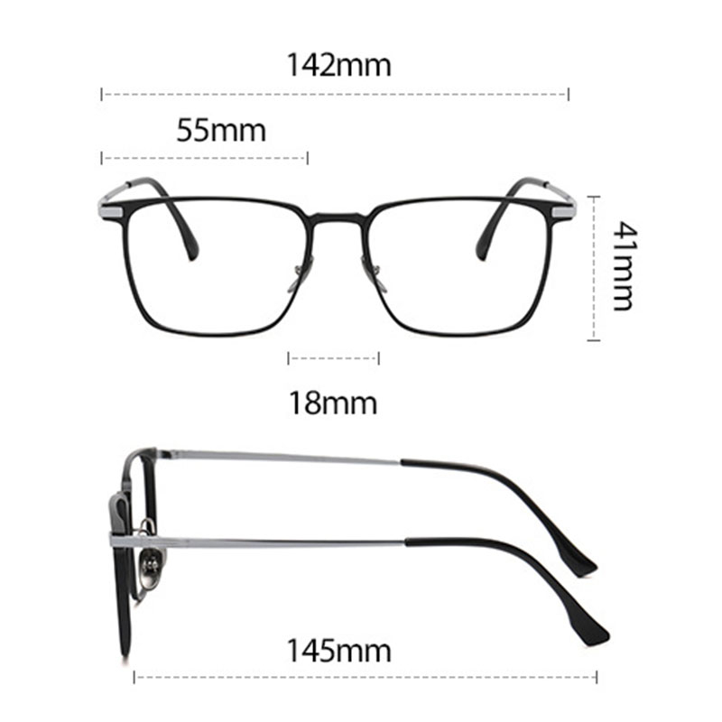 Fasihon Mắt Kính Gọng Vuông Bằng Nhôm magnesium Màu Đen Nhám Phong Cách vintage Dành Cho Nam Nữ