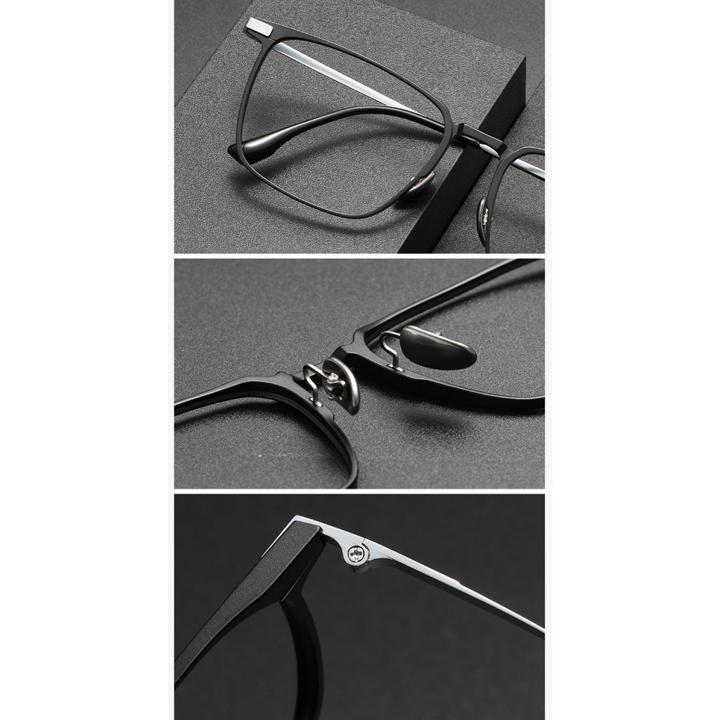 Fasihon Mắt Kính Gọng Vuông Bằng Nhôm magnesium Màu Đen Nhám Phong Cách vintage Dành Cho Nam Nữ