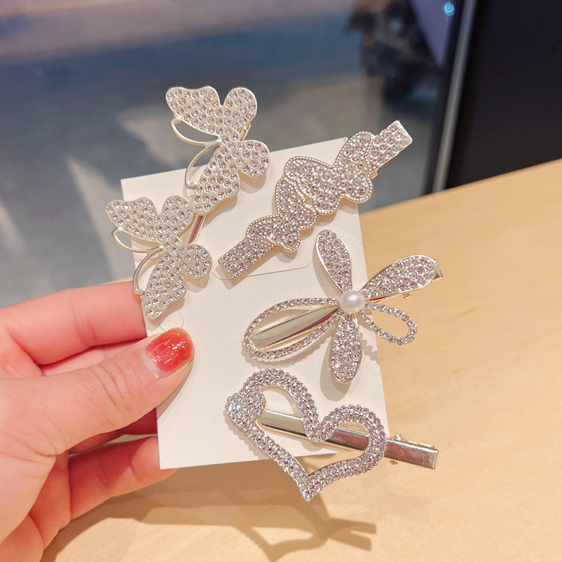 Kẹp Tóc Kim Loại Đính Đá Hình Hoa Trái Tim Phong Cách Hàn Quốc