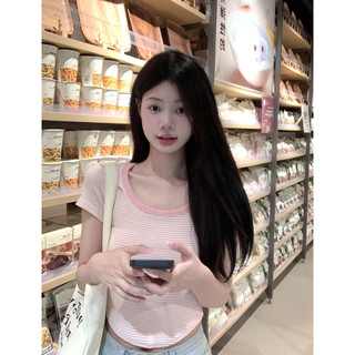 Áo Thun cotton 64900 Tay Ngắn Họa Tiết Sọc Ngang Trẻ Trung Cho Nữ