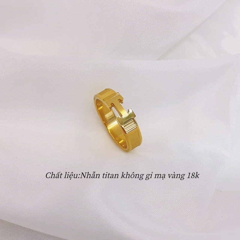Nhẫn titan không gỉ mạ vàng 18k thiết kế mặt chữ H phong cách thời thượng trẻ trung dành cho nữ