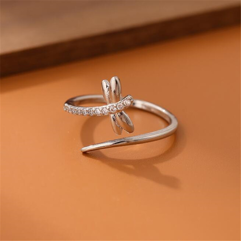 Nhẫn Hở Mạ Bạc 925 Hình Chuồn Chuồn Đính Đá zircon Dễ Thương Phong Cách Hàn Quốc cr109