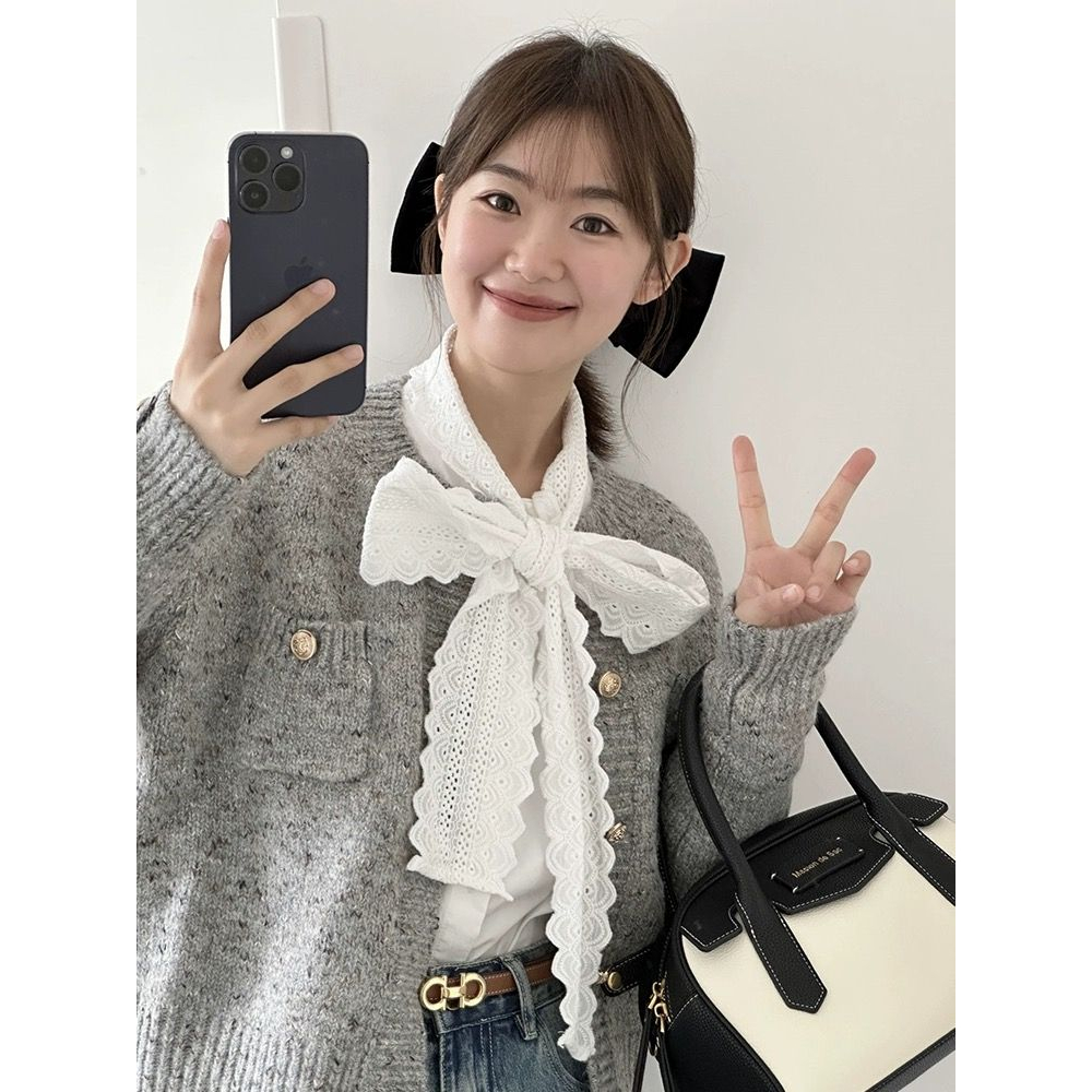 Áo Khoác Len cardigan Màu Xám In Hoa Phong Cách Hàn Quốc Thời Trang Thu Đông 2023