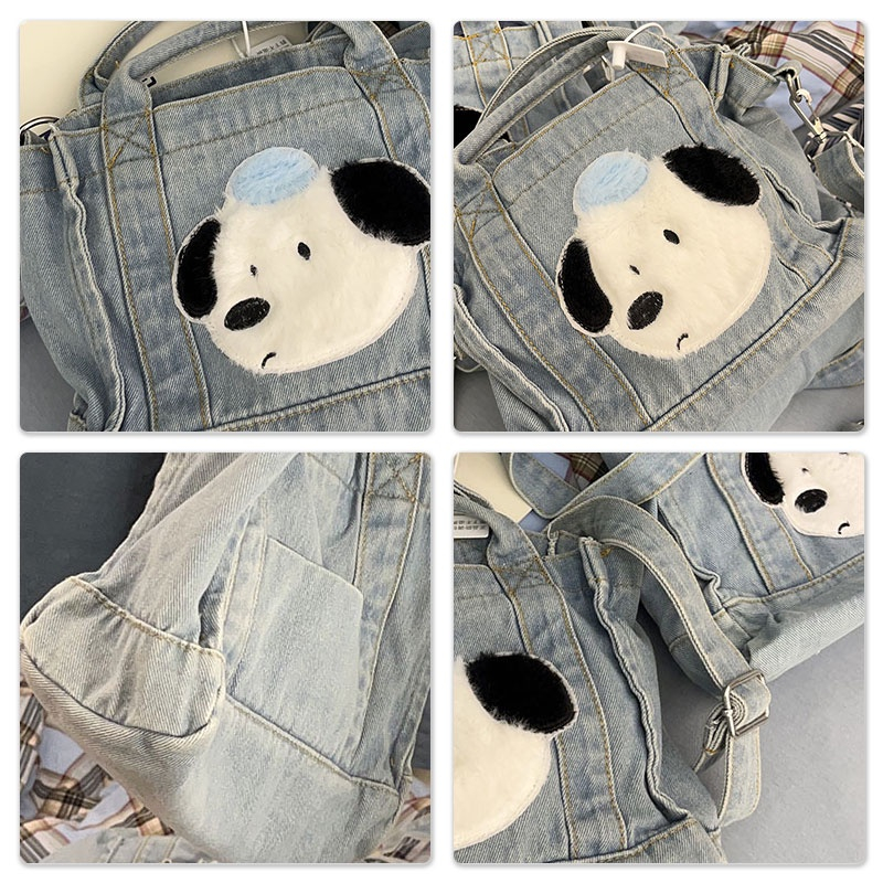 BEIBAOBAO Túi Xách denim Phối Nhung Dễ Thương Cho Nữ