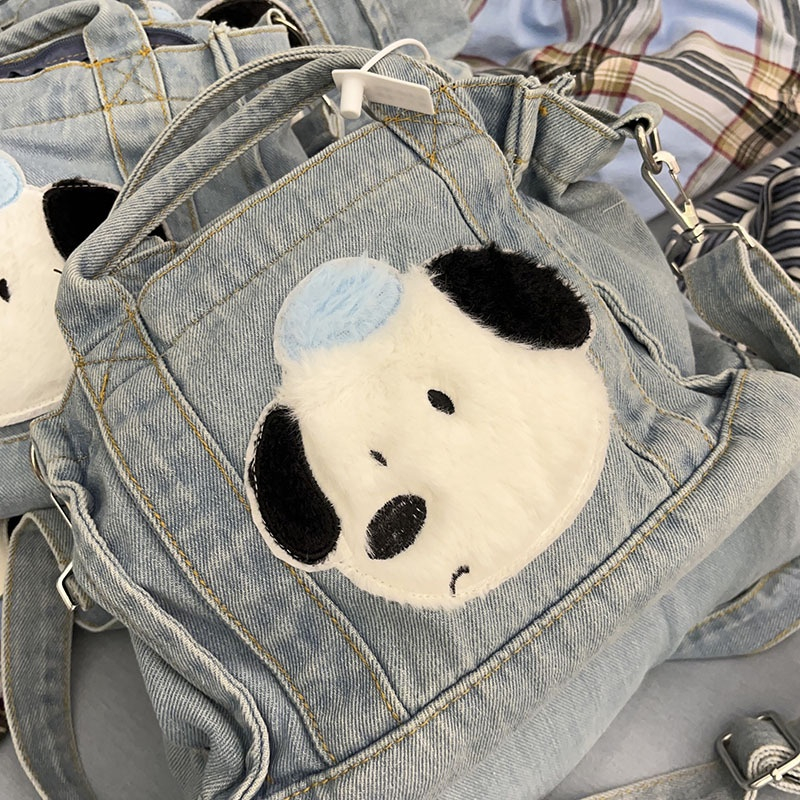 BEIBAOBAO Túi Xách denim Phối Nhung Dễ Thương Cho Nữ