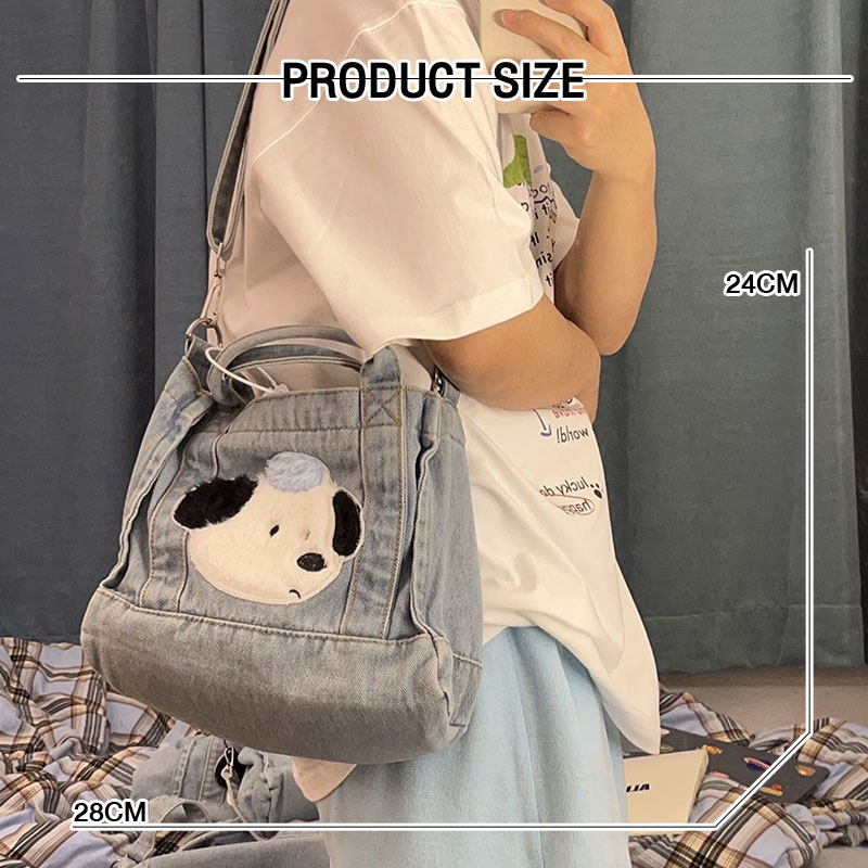 BEIBAOBAO Túi Xách denim Phối Nhung Dễ Thương Cho Nữ