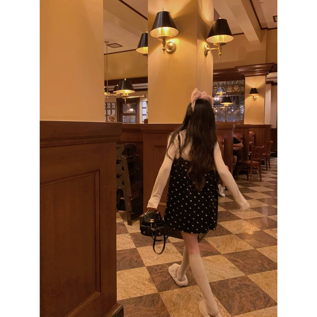 Set Đầm Nhung Hai Dây Dáng Rộng In Họa Tiết Thời Trang Mùa Thu