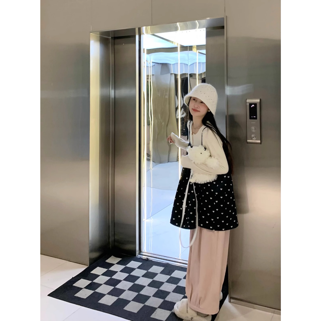 Set Đầm Nhung Hai Dây Dáng Rộng In Họa Tiết Thời Trang Mùa Thu