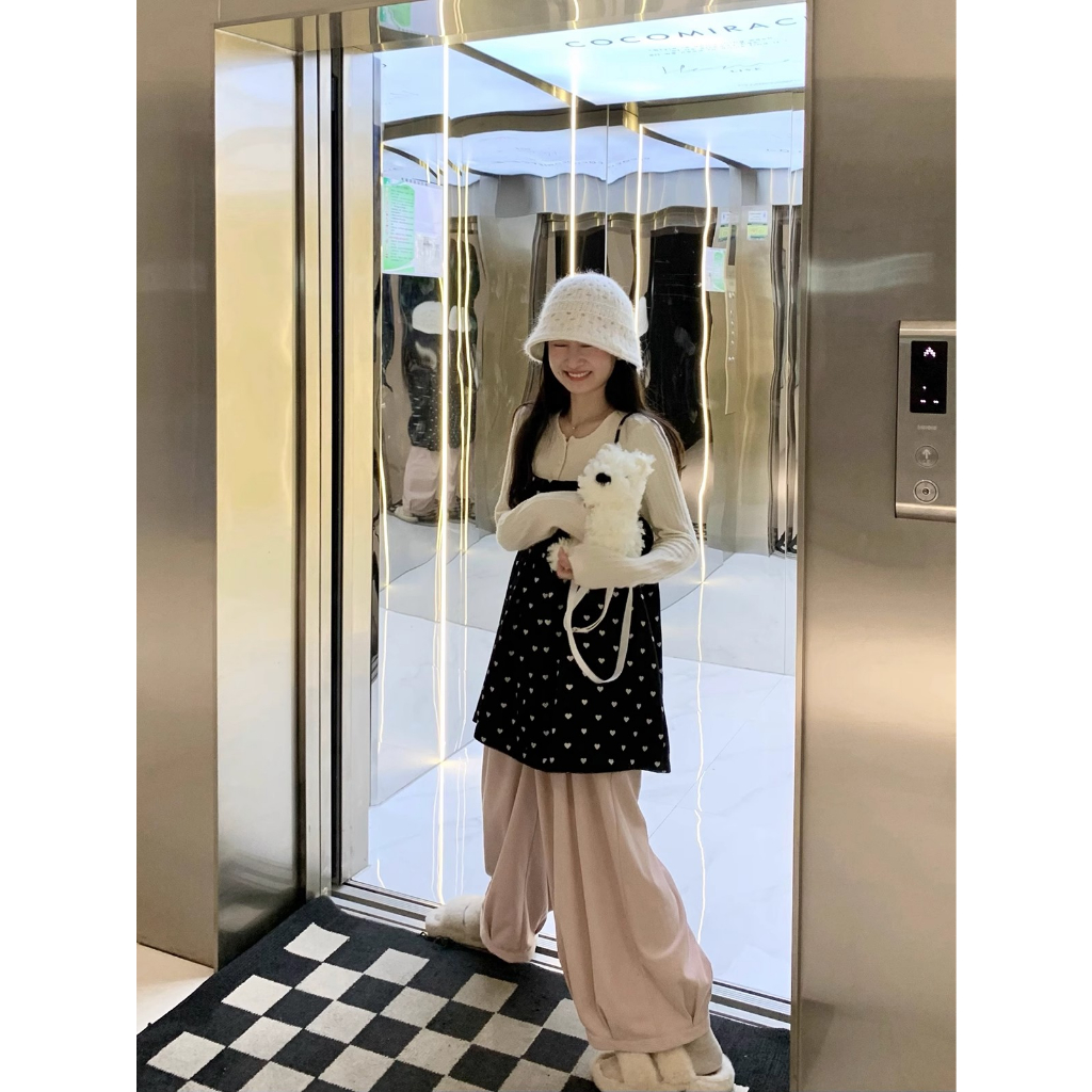 Set Đầm Nhung Hai Dây Dáng Rộng In Họa Tiết Thời Trang Mùa Thu